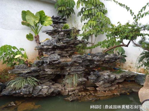 英石疊石假山流水水池案例,千層石流水假山效果設(shè)計